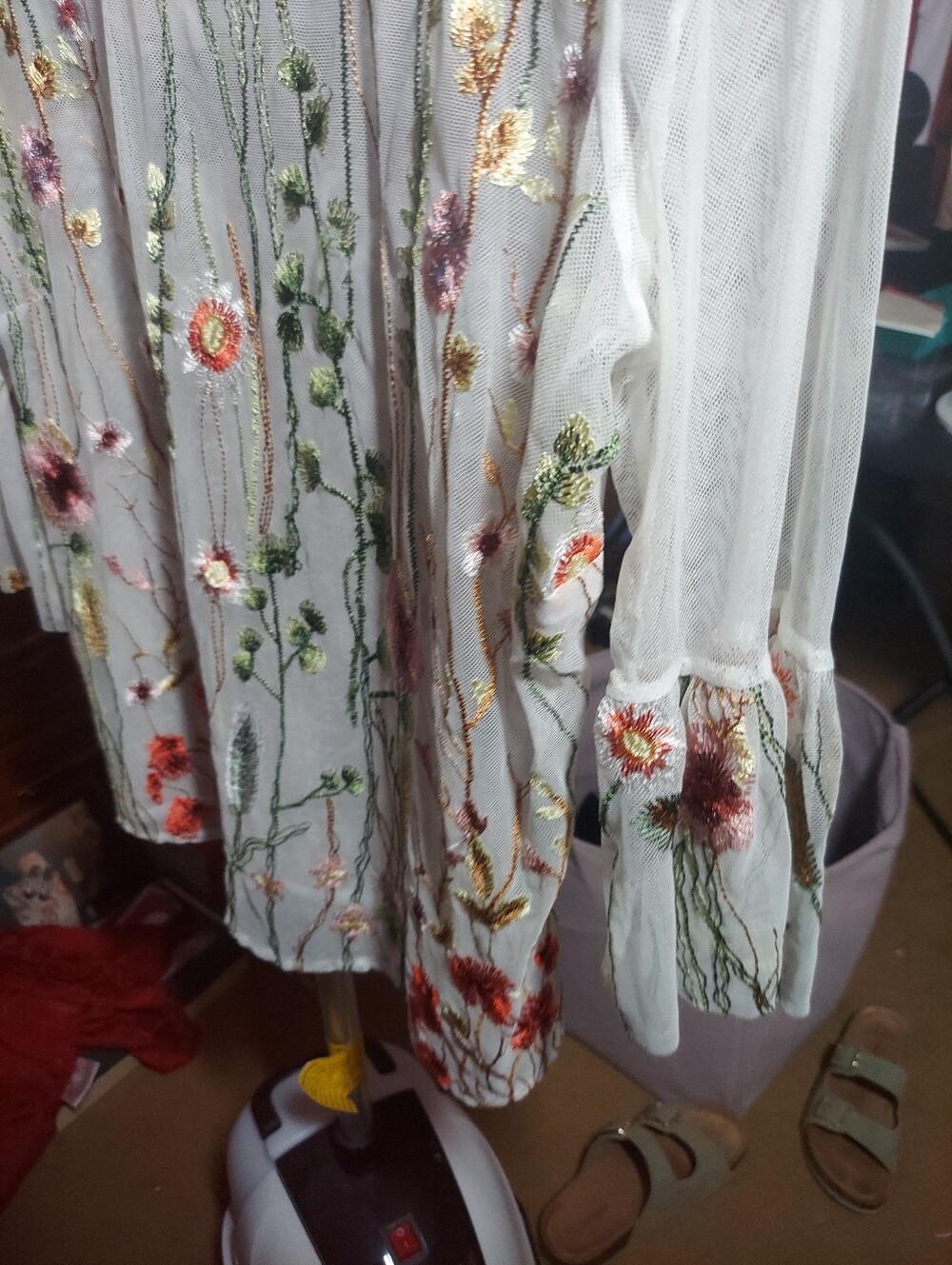 Grand And Green Botanical Spring Wildflower Embroidered Mesh Sheer Blouse M - Picture 6 of 8